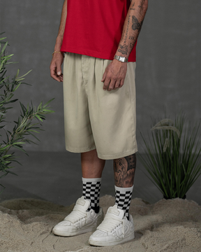 WIDE DOUBLE PLEATED SHORTS BEIGE