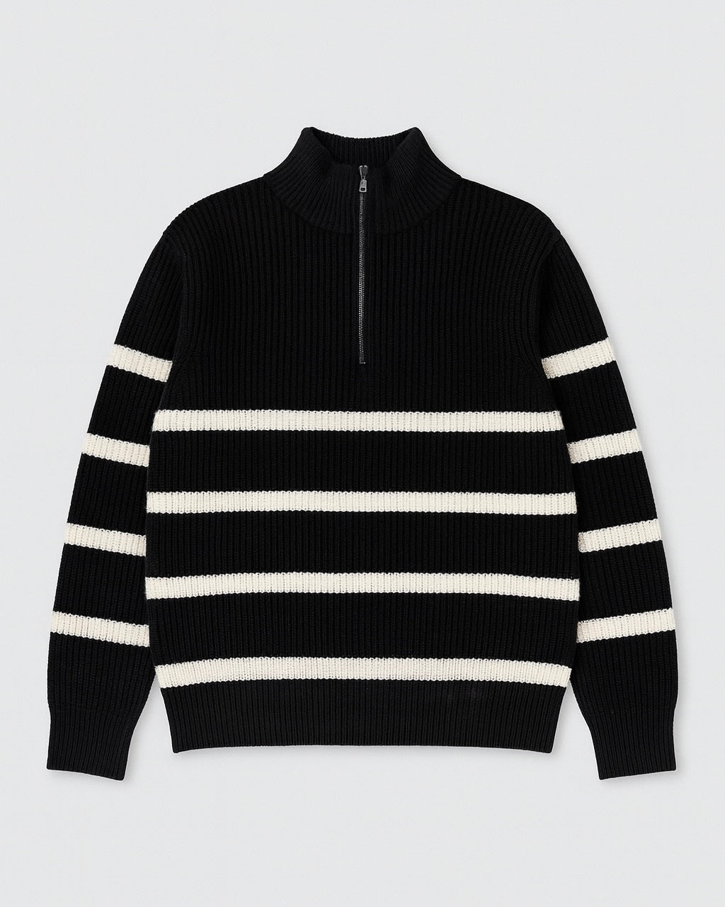SOFT WOOL HALF-ZIP SWEATER BLACK/CREAM