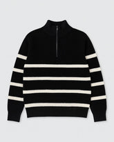 SOFT WOOL HALF-ZIP SWEATER BLACK/CREAM