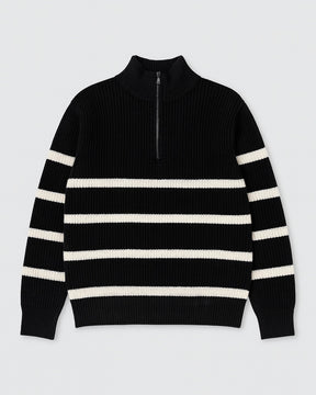 SOFT WOOL HALF-ZIP SWEATER BLACK/CREAM