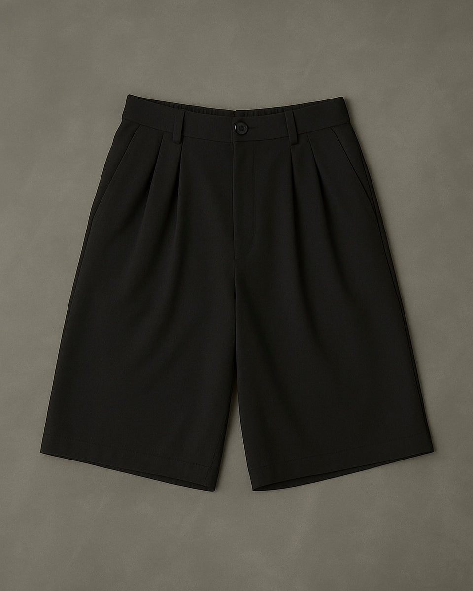 Pleated shorts black | Premium streetwear shorts men | RFLCT®