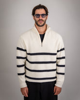 SOFT WOOL HALF-ZIP SWEATER CREAM/BLACK