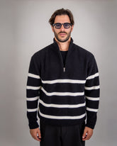 SOFT WOOL HALF-ZIP SWEATER BLACK/CREAM