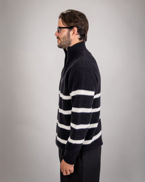 SOFT WOOL HALF-ZIP SWEATER BLACK/CREAM