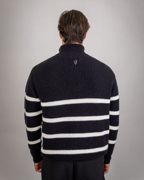 SOFT WOOL HALF-ZIP SWEATER BLACK/CREAM