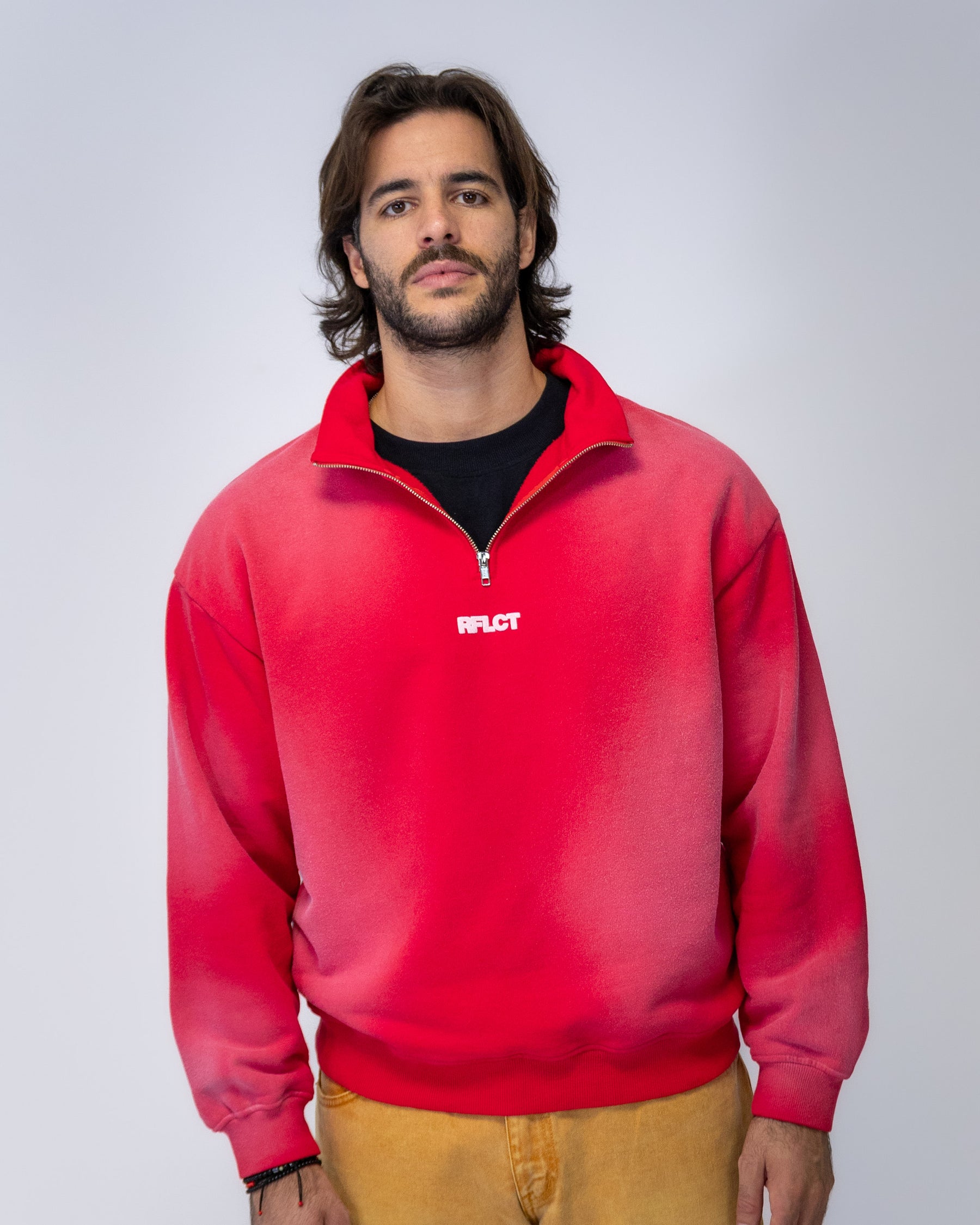 RED SMOKE QUARTER ZIP SWEATER
