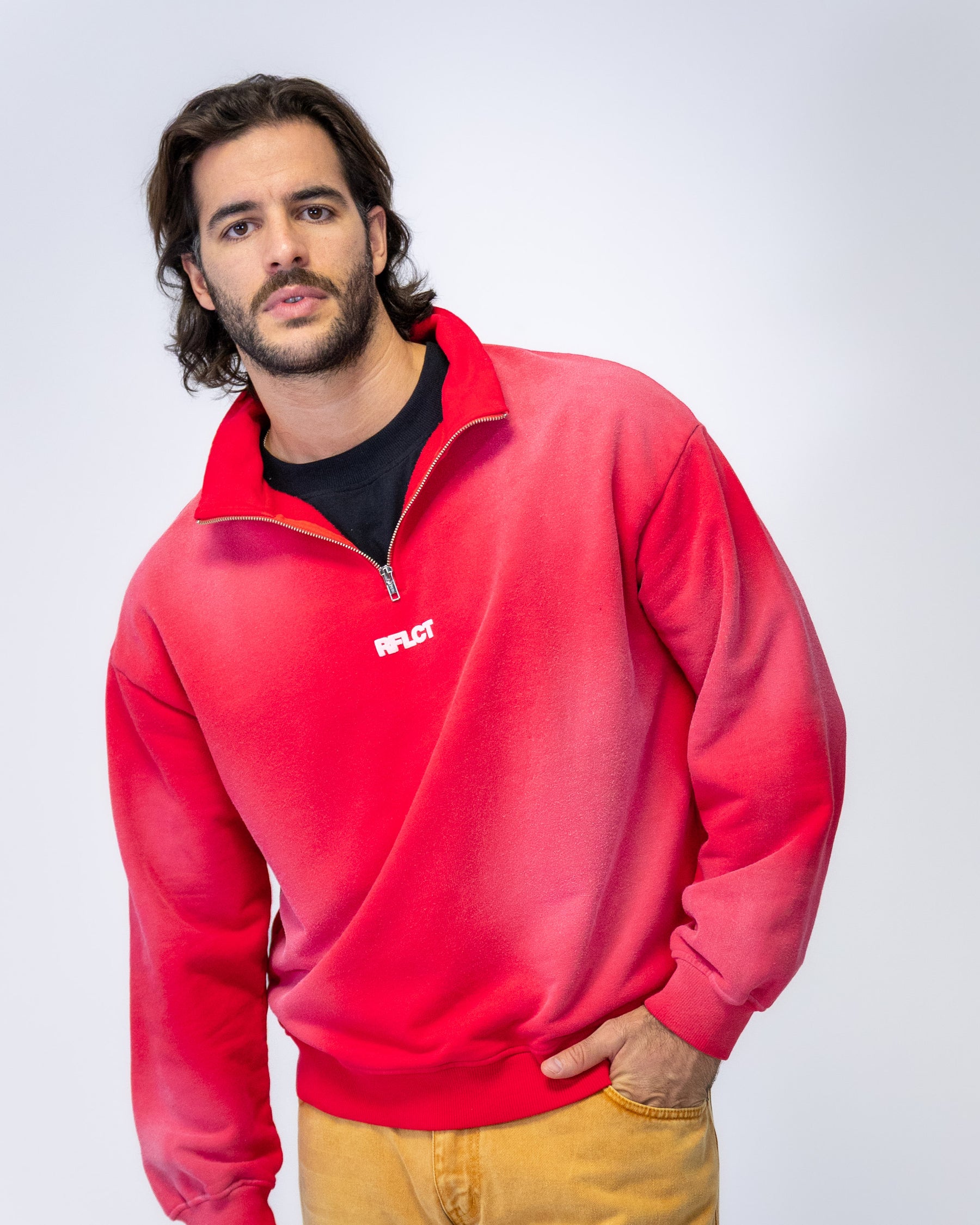 RED SMOKE QUARTER ZIP SWEATER