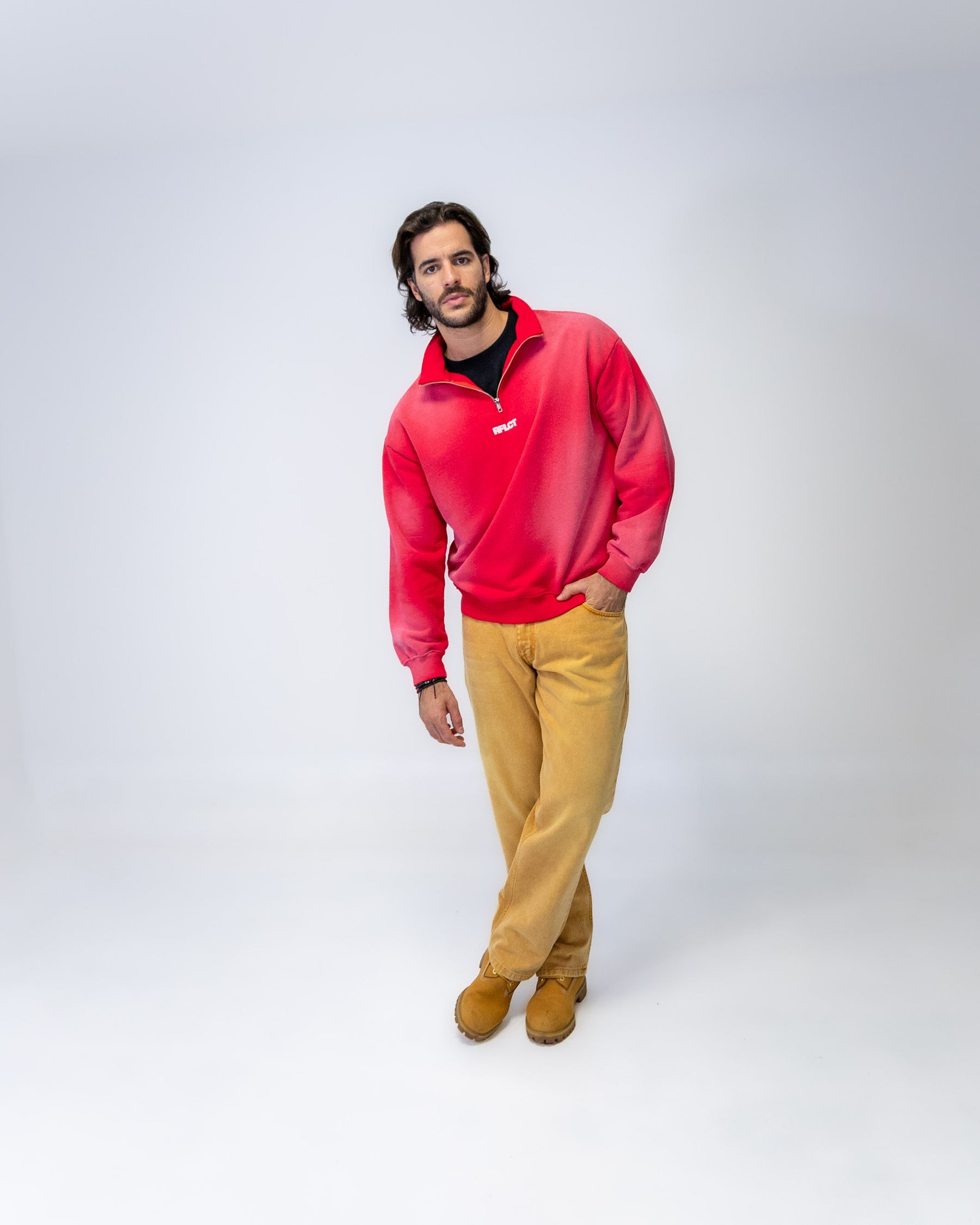 RED SMOKE QUARTER ZIP SWEATER