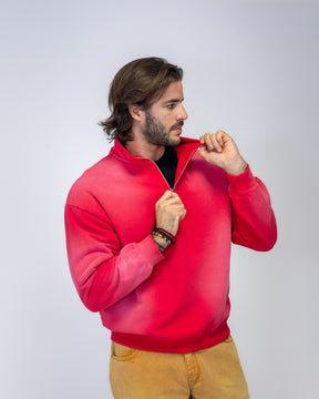 RED SMOKE QUARTER ZIP SWEATER
